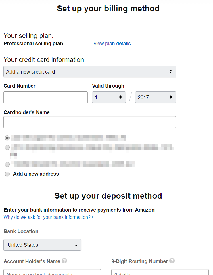 set up Amazon seller billing method